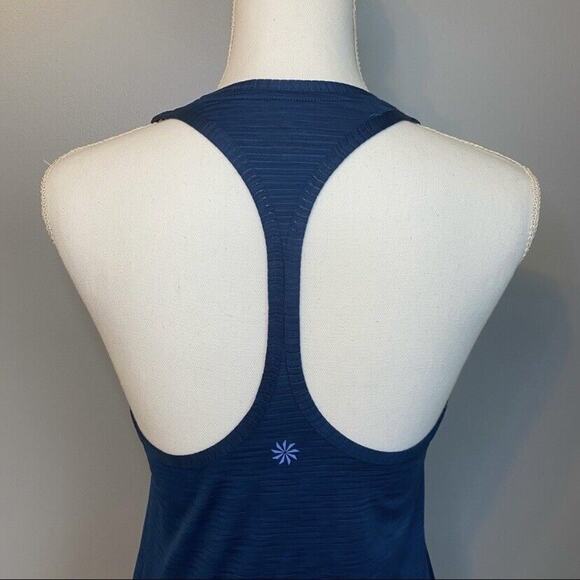 Athleta Shadow Striped Chi Yoga Tank Top Sz XS Scoop Neck Heather Blue Racerback - Picture 5 of 8